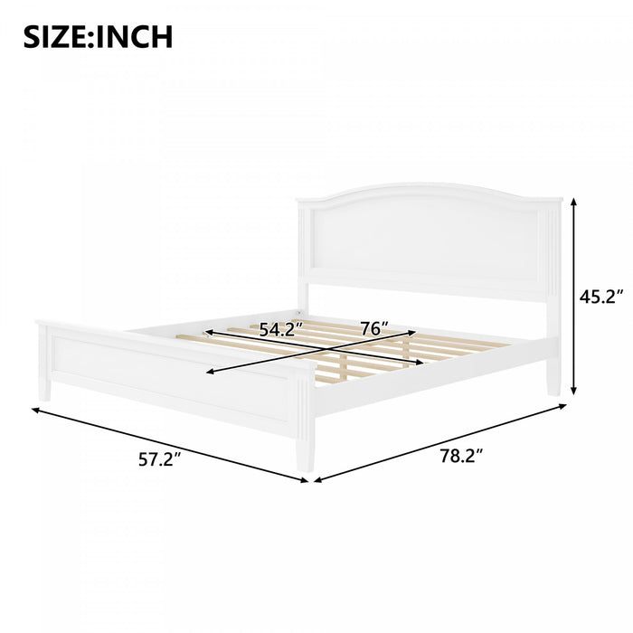 Lit plateforme Benson en bois massif format Full avec tete de lit elegante, blanc