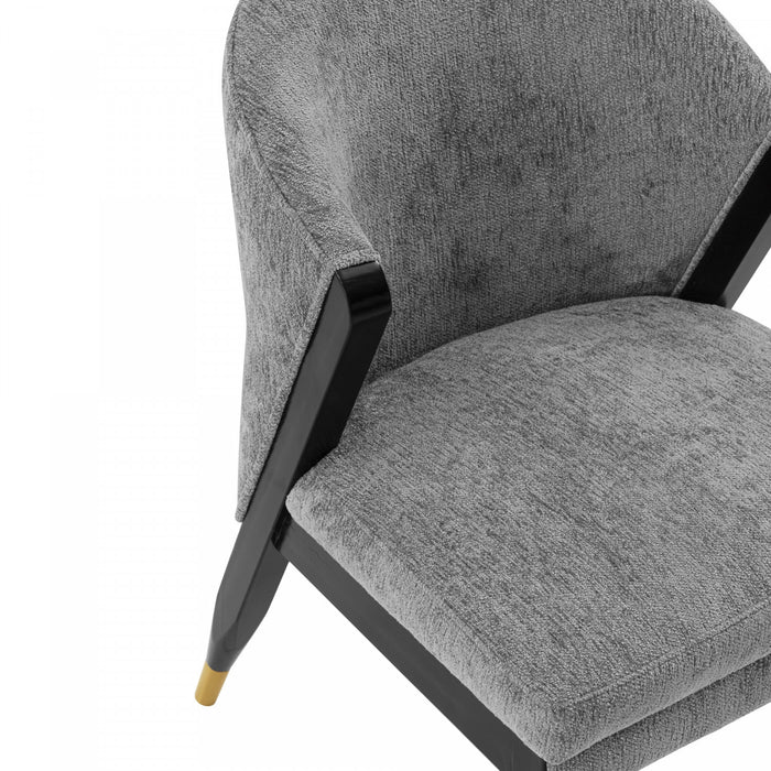 Chaise de salle a manger Ola en bois moderne avec revetement en chenille grise - Lot de 2