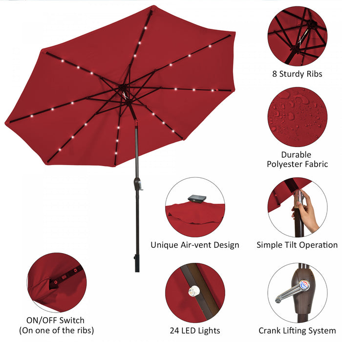 Costway Parasol de marche solaire LED de 10 pieds avec reglage d'inclinaison et manivelle