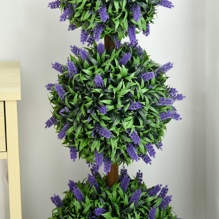 HOMCOM Lot de 2 Plantes Artificielles en Pot Arbres Boules avec Fleurs de Lavande, 110 cm
