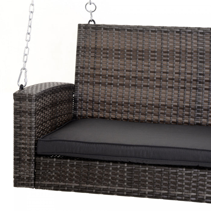 Outsunny Banc Suspendu En Rotin Chaise Suspendue De Jardin Balancoire Exterieure En Osier Pour 2 Personnes Avec Hamac Double Pour Cour, Gris