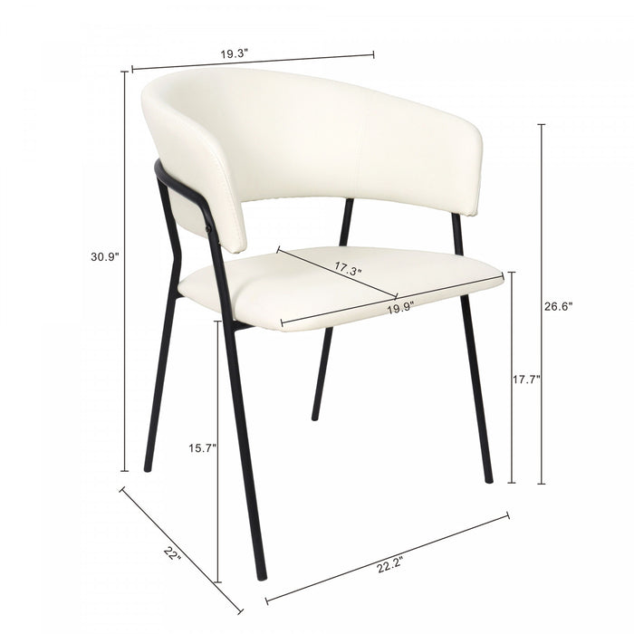 Fauteuil contemporain moderne en cuir vegetalien avec accoudoirs en metal, ivoire - Lot de 2
