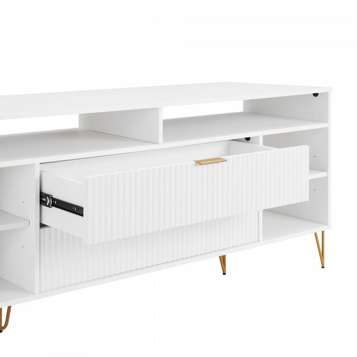 Meuble TV moderne Dumbo 160 cm a rainures, blanc