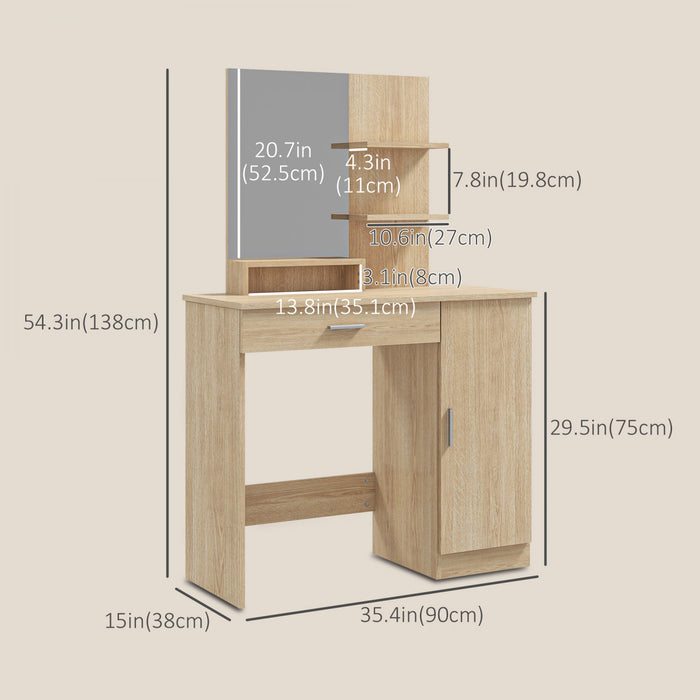 HOMCOM Coiffeuse, table de maquillage avec miroir et etageres de rangement