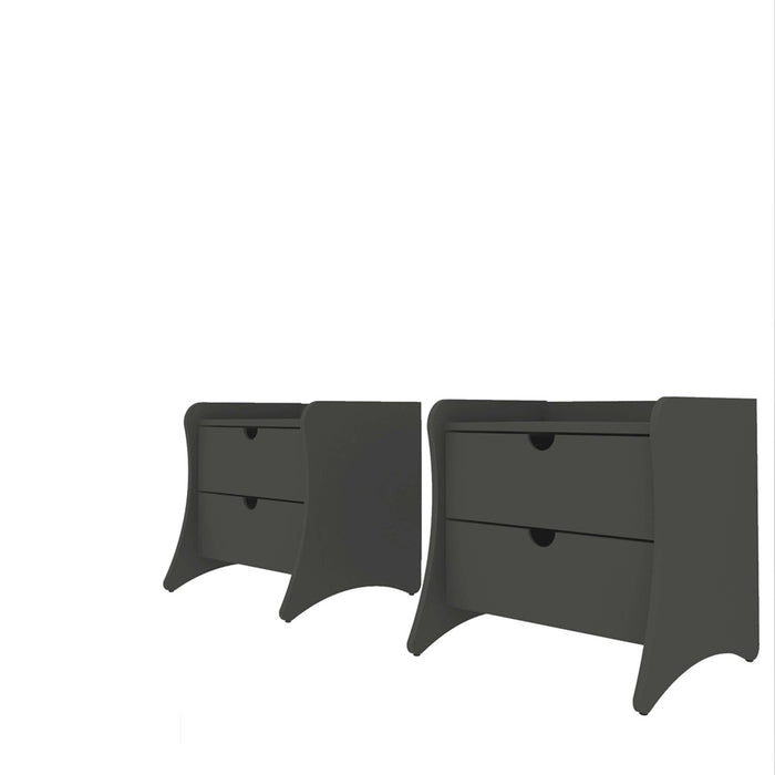 Table de nuit Coney style mid-century moderne 20\" en gris charbon (2 tiroirs) - Lot de 2