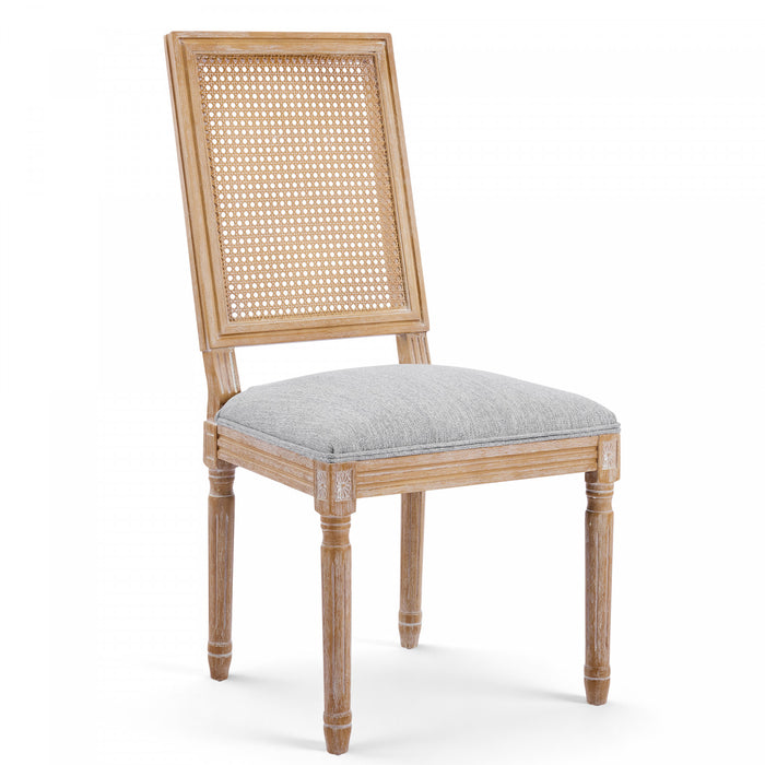Oliver lot de 2 chaises de salle a manger en bois massif (hevea) avec assise rembourree, dossier en cannage et pieds canneles, gris