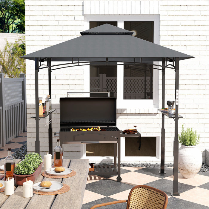 Outsunny Gazebo Grill 8' X 5', Abri Bbq Avec Lumiere Led, Gris Fonce