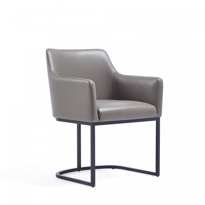 Fauteuil moderne en metal et cuir vegetalien Serena en taupe - Lot de 2