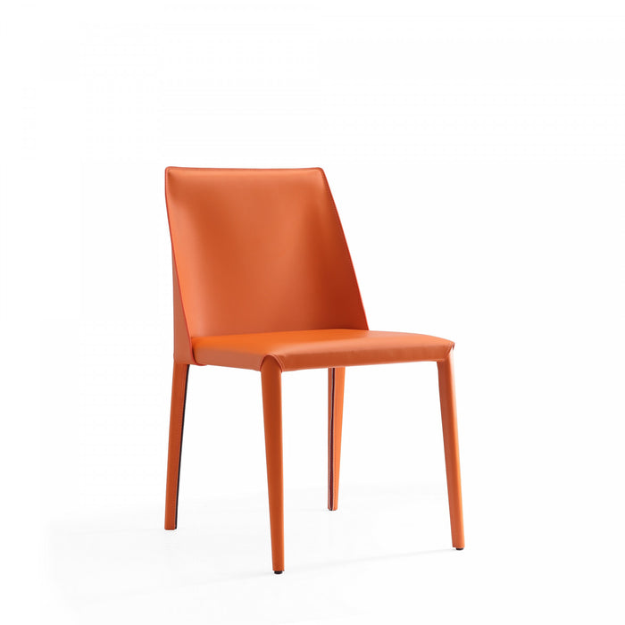 Chaise de salle a manger moderne en cuir vegetalien Paris, corail - Lot de 4