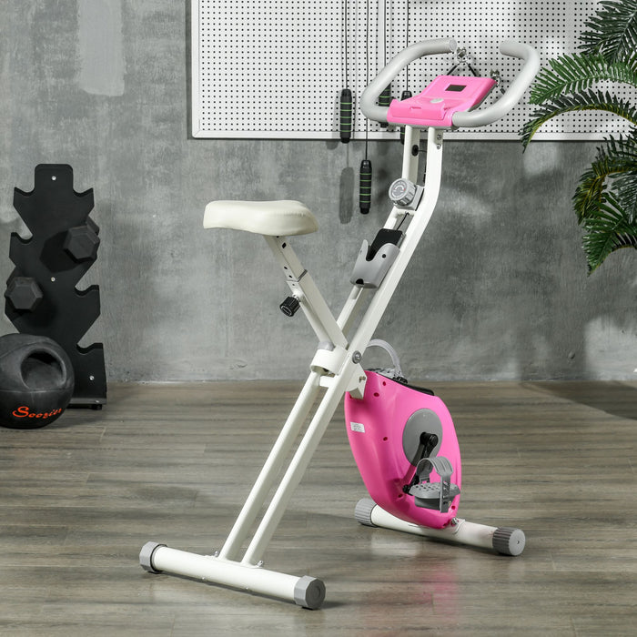 Soozier Velo D'exercice Pliable Avec Resistance Magnetique A 8 Niveaux, Rose