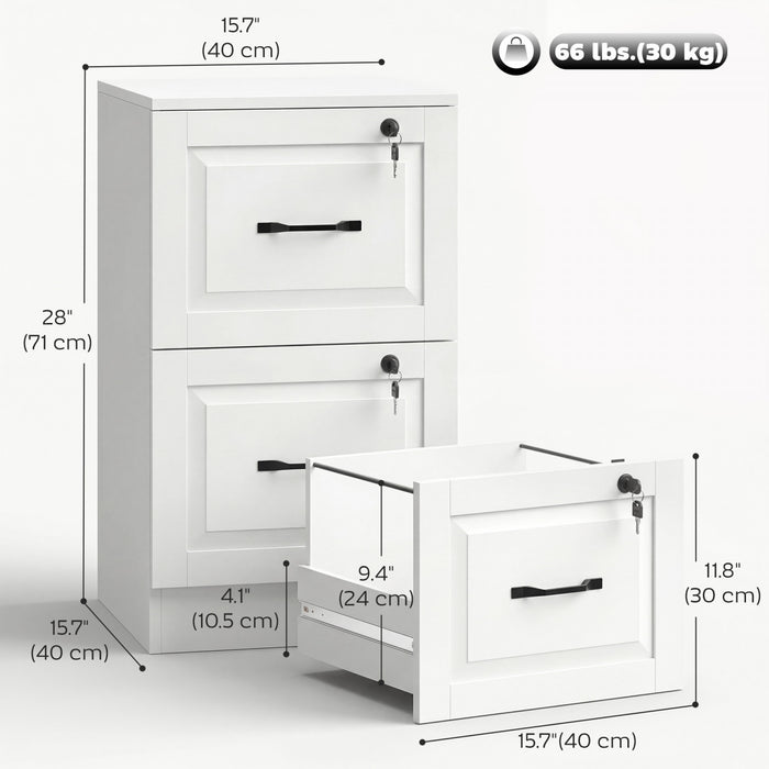 HOMCOM Meuble de Classement Vertical a 2 Tiroirs avec Serrure, Blanc
