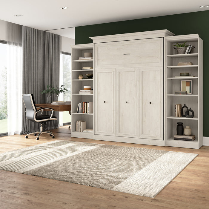 Grand lit escamotable Versatile de Bestar de 115 po (L) avec 2 organisateurs de garde-robe - blanc chêne lin