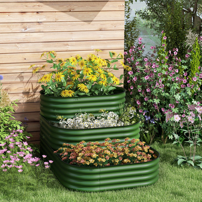 Outsunny Kit De Lit De Jardin Sureleve A 3 Niveaux, Boite De Jardiniere Galvanisee Exterieure De 5.2x3.6x2.7ft Avec Bordure De Securite Pour Les Legumes, Fleurs, Fruits Et Herbes, Vert