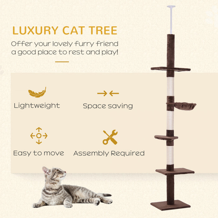 Pawhut 8.5ft Chat Escalade Arbre 5 Niveaux Kitty Centre D'activites Du Sol Au Plafond Chat Grimpeur Jouet Avec Grattoir Jouer Repos Post Meubles Pour Animaux De Compagnie Marron