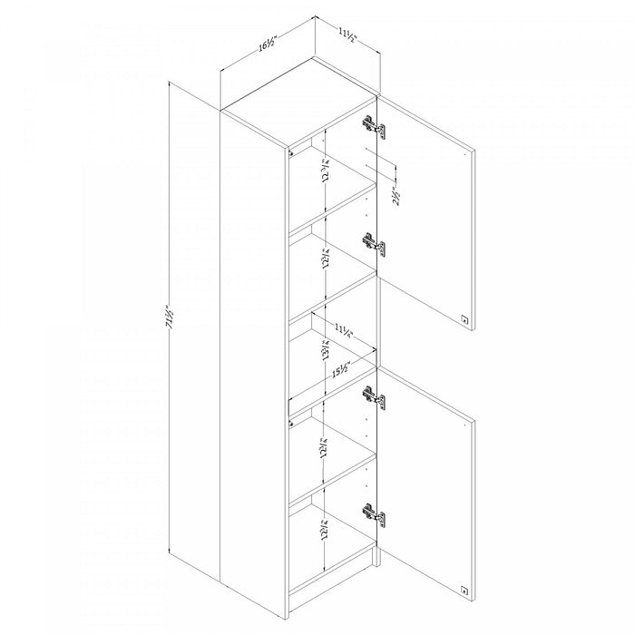 Liora Bibliotheque Etroite 2 Portes - Blanc Solide