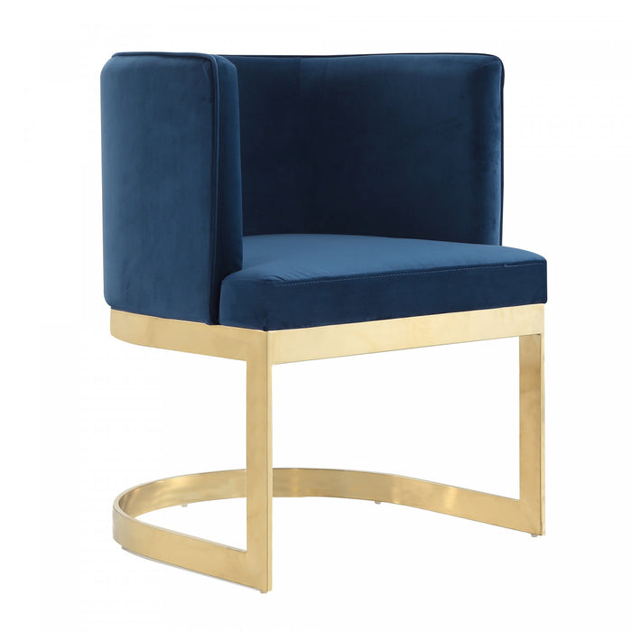 Chaise de salle a manger moderne en velours Aura avec structure en metal, bleu royal - Lot de 2