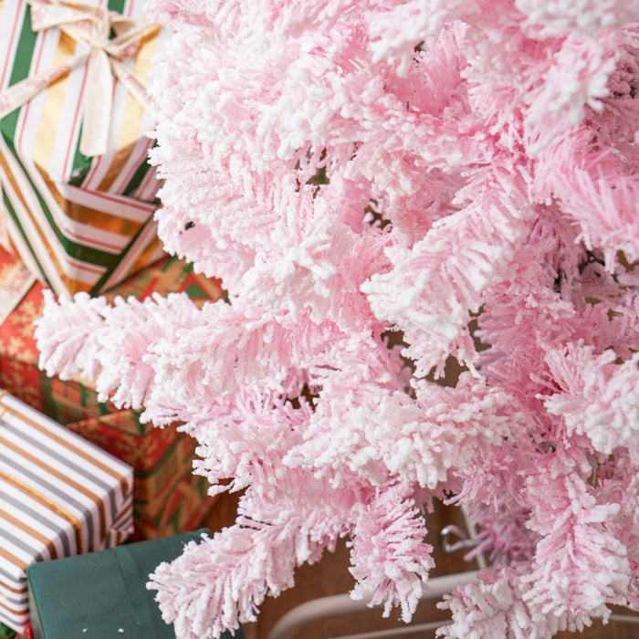 Homcom Sapin De Noel Artificiel Fin Floque Avec Base En Acier, Rose