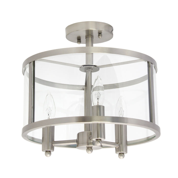 Plafonnier semi-encastre Salerno a 3 lumieres, nickel brosse, 33 cm (13 po) de diametre