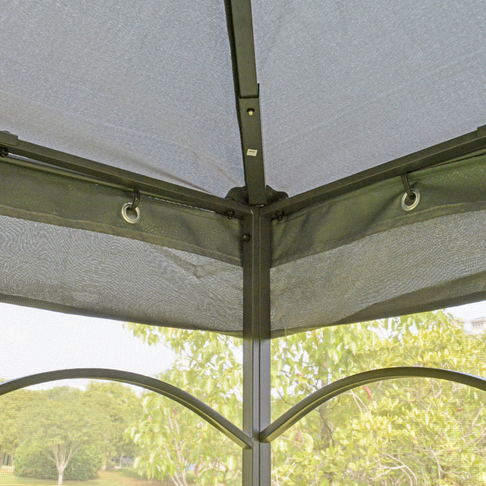 Outsunny 10' X 10' Abri De Jardin En Acier Pour L'exterieur Avec Rideaux En Maille Amovibles, Etageres De Presentation Et Cadre En Acier, Gris