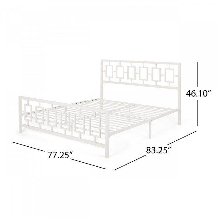 Henry Cadre De Lit En Metal Avec Tete De Lit Vintage, Taille King, Blanc