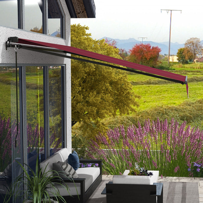 Outsunny 12' X 10' Auvent Retractable, Abri Pare-soleil, Rouge Vin