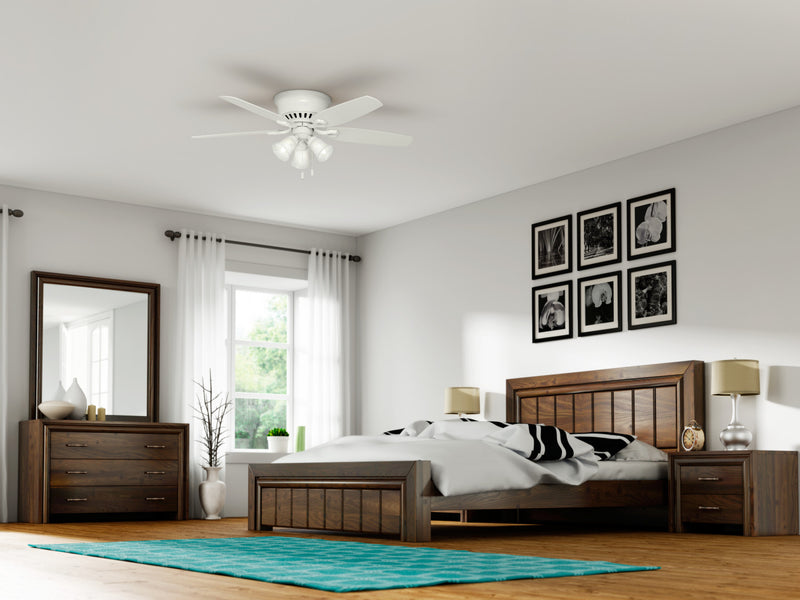 Ventilateur de plafond à profil bas du constructeur avec luminaire - Blanc