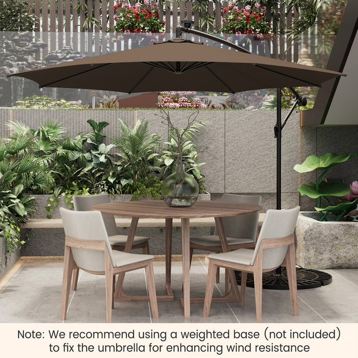Costway Parasol deporte cantilever 10FT 112 LED solaire avec manivelle et inclinaison pour exterieur