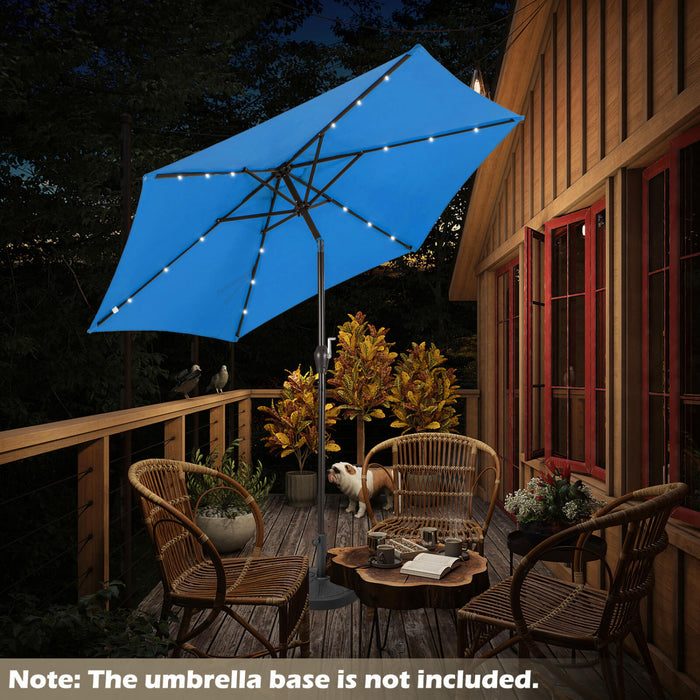 Costway Parasol solaire de patio 9FT avec LED, acier, inclinaison avec manivelle, bleu