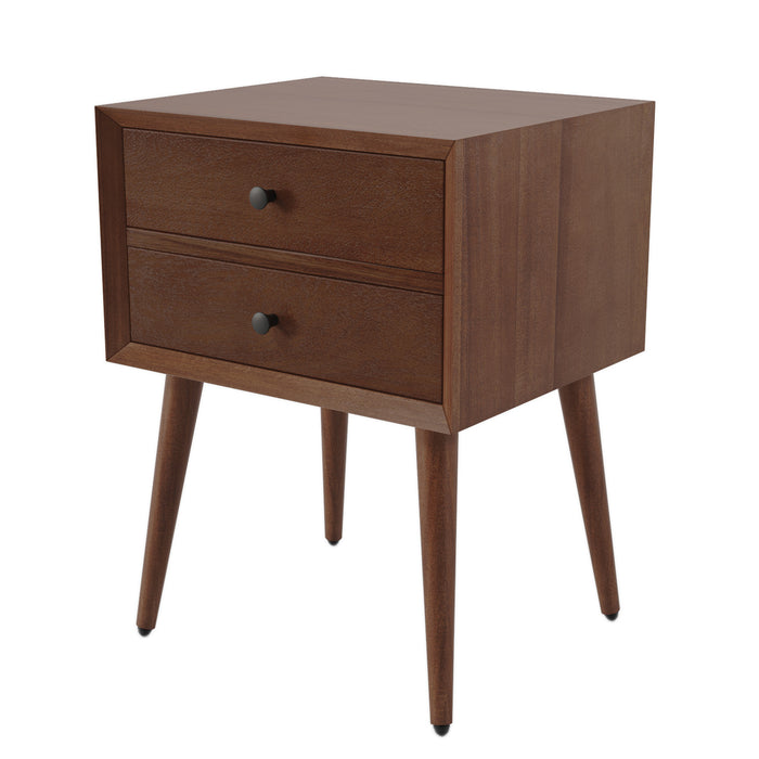 Emma Table de Nuit Moderne Mid-Century avec 2 Tiroirs, Marron