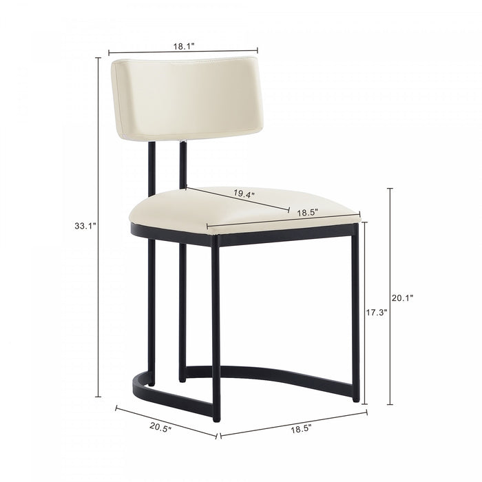 Chaise laterale contemporaine moderne Juno en cuir vegetalien et metal, creme - Lot de 2