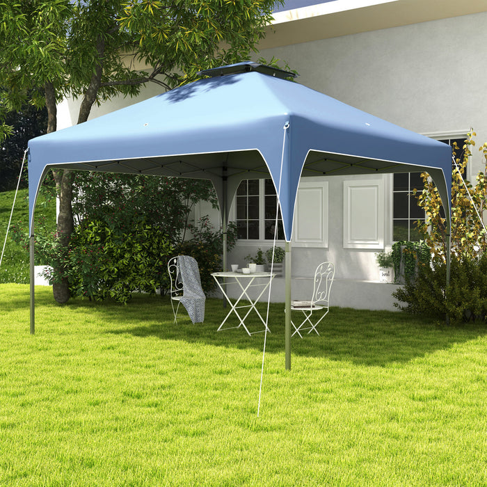 Outsunny 10'x10' Auvent, Tente De Fete Facile A Installer Avec Toit Aere A 2 Niveaux Et Sac De Transport Pour Exterieur, Jardin, Camping, Bleu