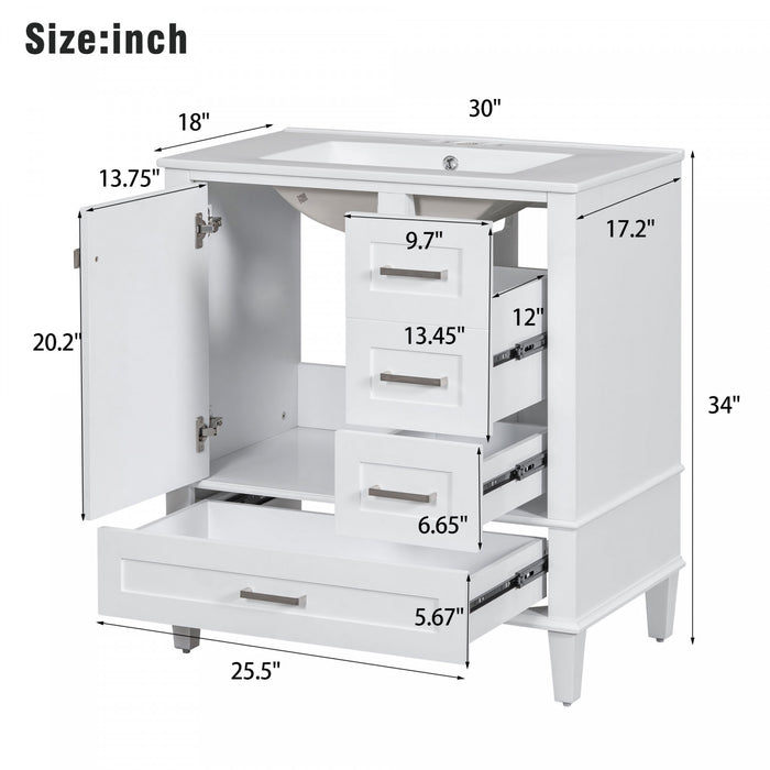 Katherine Meuble-lavabo De Salle De Bain 30 Po En Bois Massif Avec Lavabo Integre - Blanc