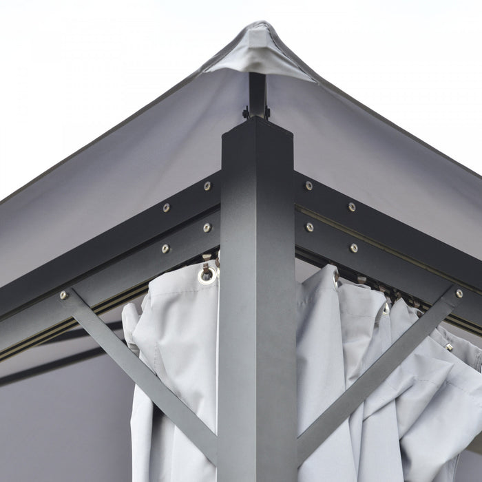 Outsunny 13' X 10' Gazebo Canopy Abri De Fete Avec Cadre En Acier, Rideaux, Parois Laterales En Filet, Gris Clair
