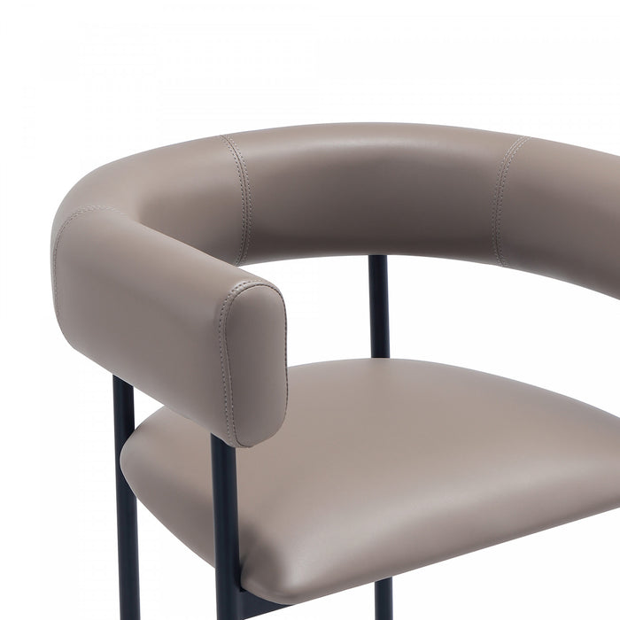 Tabouret de comptoir contemporain Onda en cuir vegetalien et metal, coloris taupe