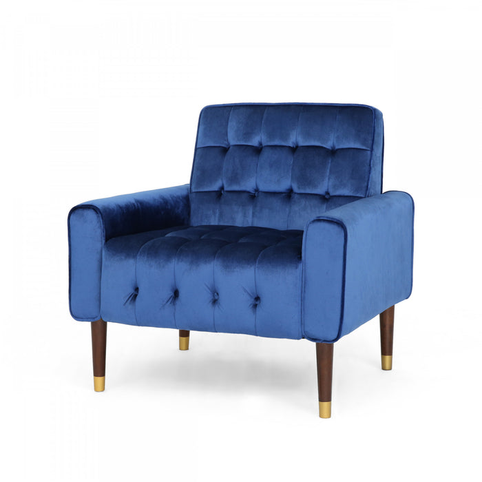 Henley Fauteuil D’appoint Moderne Avec Dossier Capitonne, Revetement En Polyester, Bleu