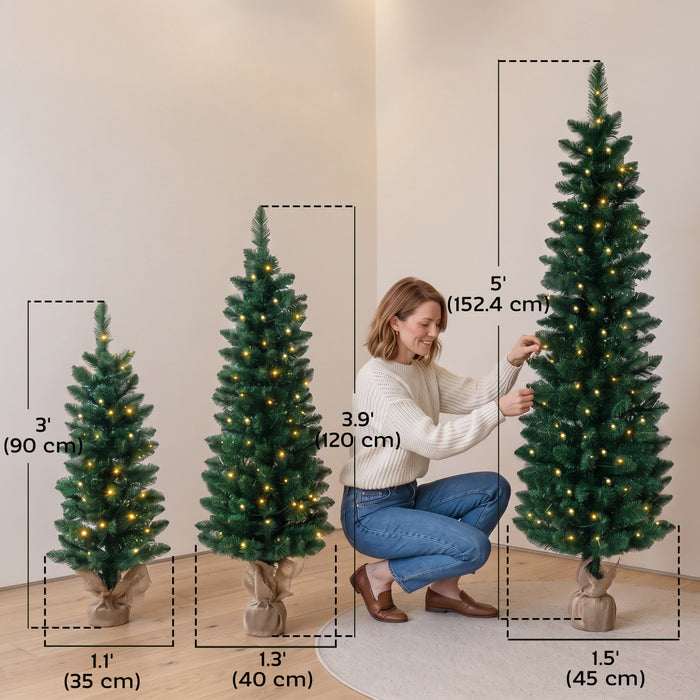 HOMCOM Lot de 3 sapins de Noel artificiels slim, branches en PVC, 90/120/150 cm, vert
