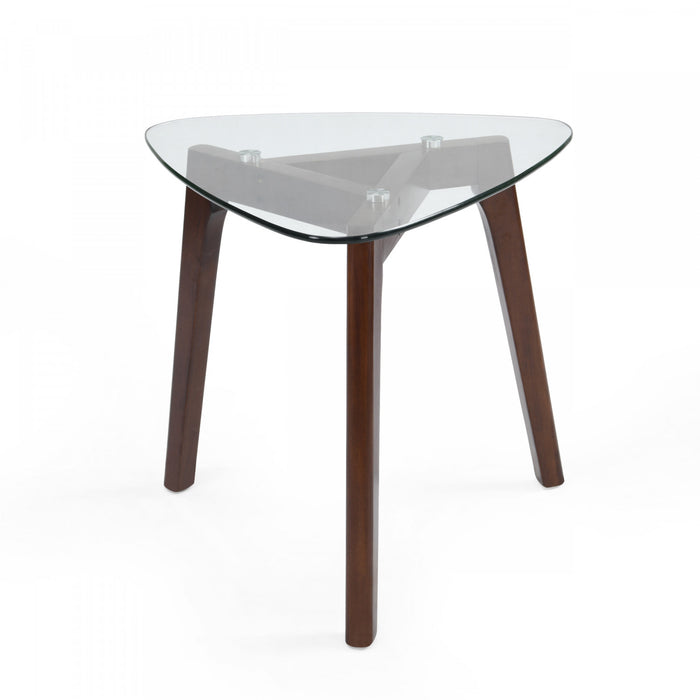 Table D’appoint Nick Avec Plateau En Verre Et Base En Bois Massif - Noyer