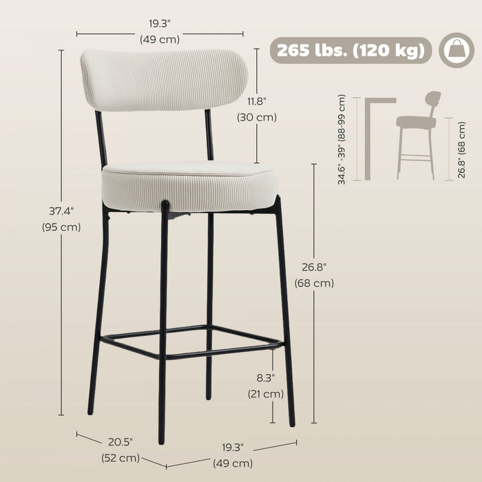 HOMCOM Lot de 2 tabourets de bar modernes, hauteur comptoir 27 po, Creme