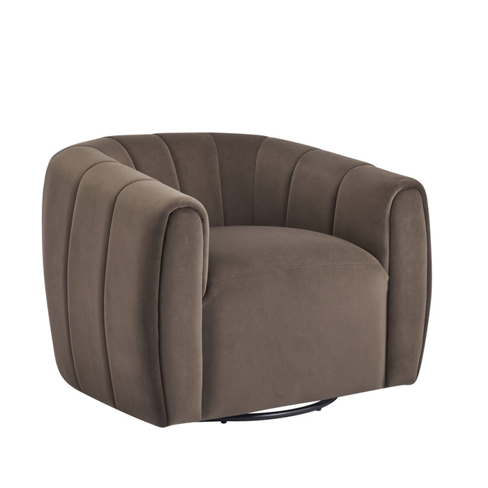 Vela Fauteuil Club Moderne en Velours Pivotant a Coque, Noir, Brun Fonce