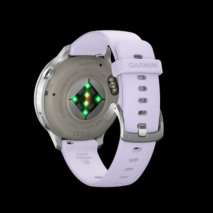 Montre intelligente Garmin Venu 4 41 mm argent pervenche - Suivi d'activite, statut HRV, Pulse Ox, sante des femmes, GPS multi-bande, entrainements quotidiens