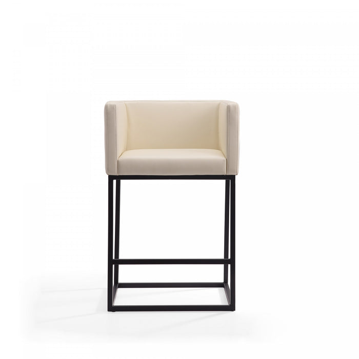 Tabouret de comptoir Embassy style milieu du siecle en metal et tissu creme