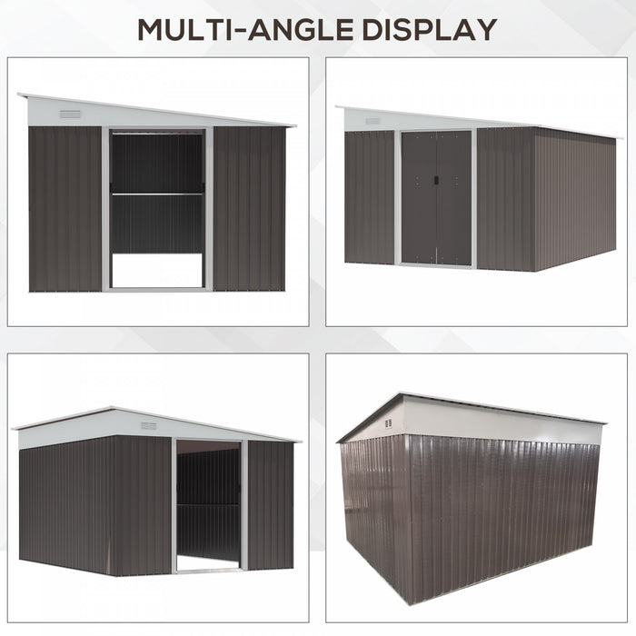 Outsunny - Abri De Jardin En Acier De 11,3 X 9,2 Pieds - Maison D'outils En Metal Pour L'exterieur, Avec Portes Coulissantes Doubles Et 2 Ventilateurs, Gris.