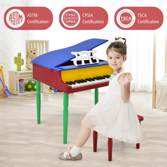 Costway Piano a Queue Classique Bebe 30 Touches, Jouet en Bois pour Bout de Chou avec Banc et Porte-Partition - Multicolore