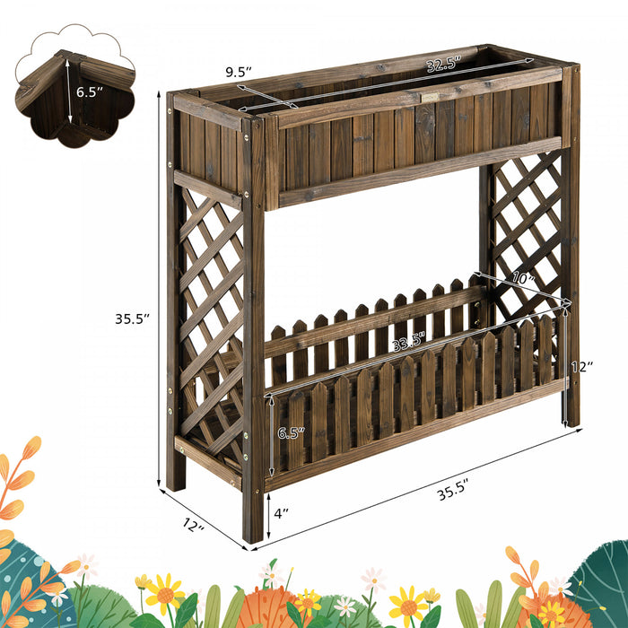 Boite De Planteur Elevee De Lit De Jardin En Bois De 2 Niveaux De Costway Pour Les Legumes, Les Fruits, Les Herbes