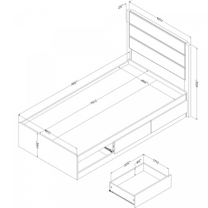 Arlen Ensemble Lit Matelot 3 Tiroirs Et Tete De Lit - Pin Blanc