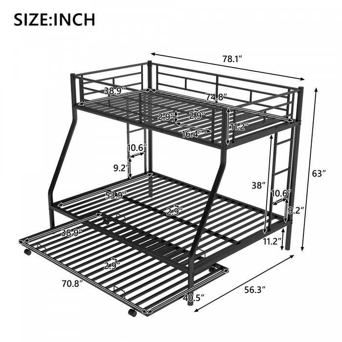 Jeremy – Lit Superpose En Metal, Simple Sur Double, Design Compact Avec Lit Gigogne Et Deux Echelles – Noir