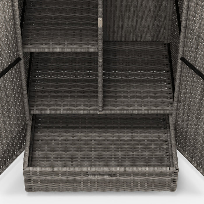 Outsunny Armoire De Rangement Exterieure En Osier Avec Etageres, Gris Fonce