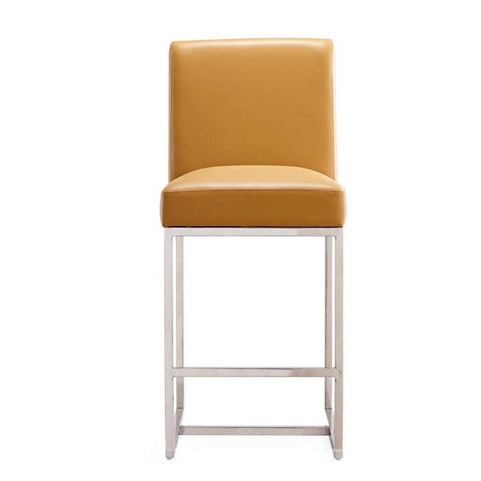 Tabouret de comptoir moderne en metal avec assise rembourree couleur camel Element