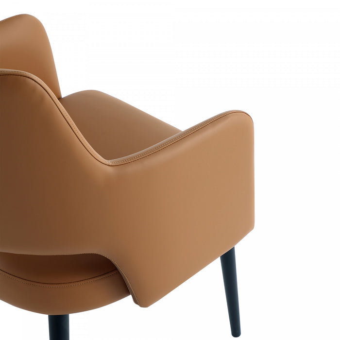 Fauteuil moderne Tremont en cuir vegetalien avec accoudoirs en metal, couleur Saddle - Lot de 2