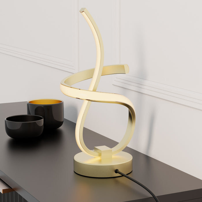 Lampe de table à DEL de 16 po dorée avec motif torsadé